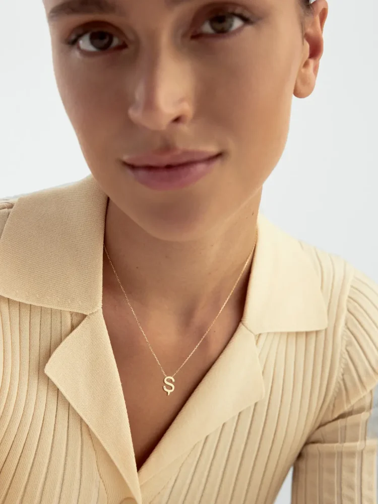 Ş Harfi Taşlı 14K Altın Harf Kolye - 3