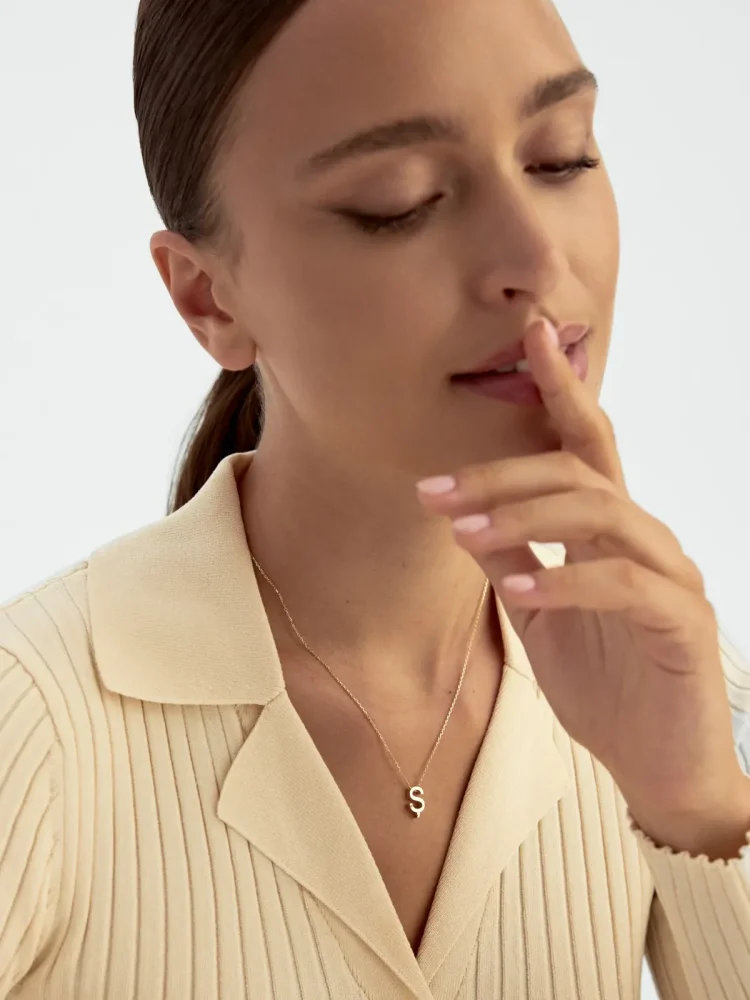 Ş Harfi Taşlı 14K Altın Harf Kolye - 4