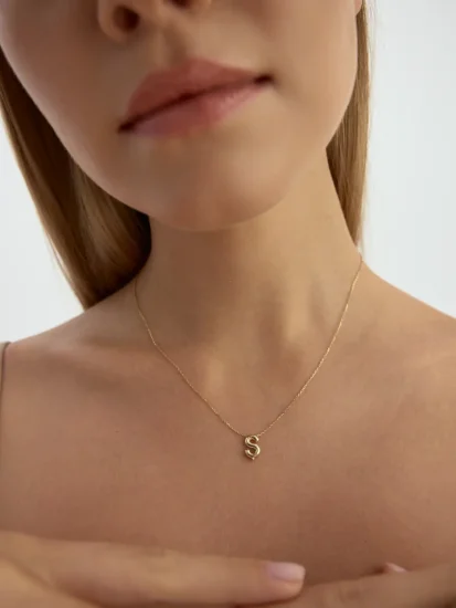Ş Harfi Taşlı 14K Altın Harf Kolye - (1)