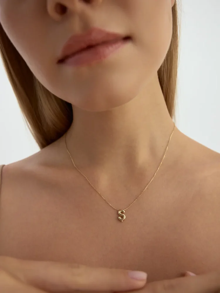 Ş Harfi Taşlı 14K Altın Harf Kolye - 2