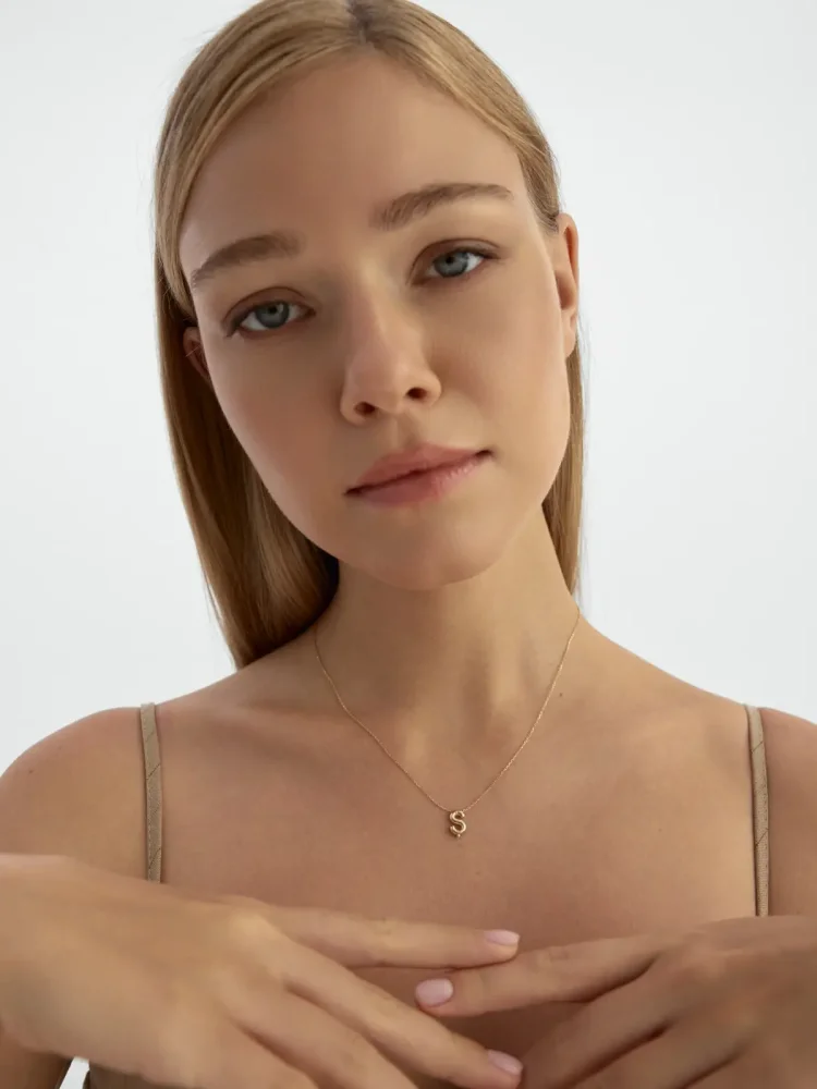 Ş Harfi Taşlı 14K Altın Harf Kolye - 4