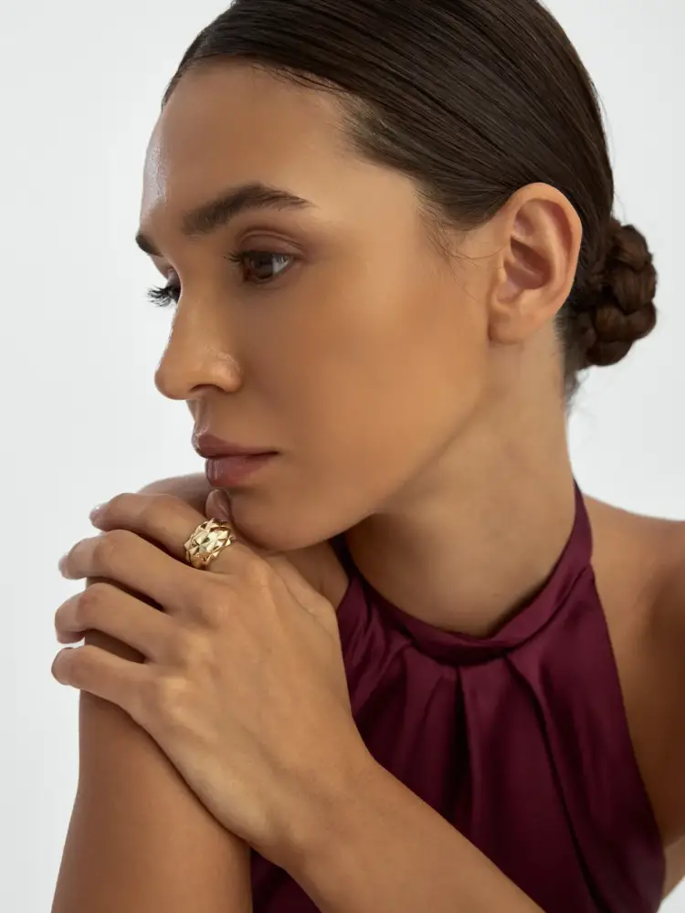 Sade Geometrik Formlu 14K Altın Yüzük - 4