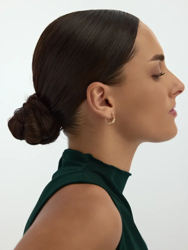 Sekizgen Form Sıralı Taşlı Halka 14K Altın Küpe - 3