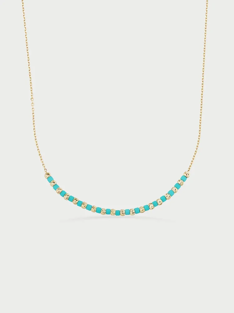 Sıra Dorika Toplu ve Firuze Taşlı 14K Altın Kolye - 1