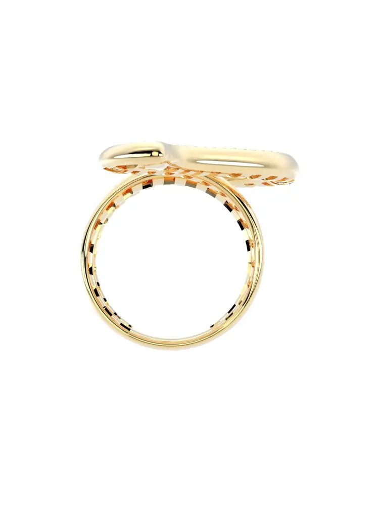 Sıra Taşlı Yarım Kalp Formlu 14K Altın Yüzük - 5