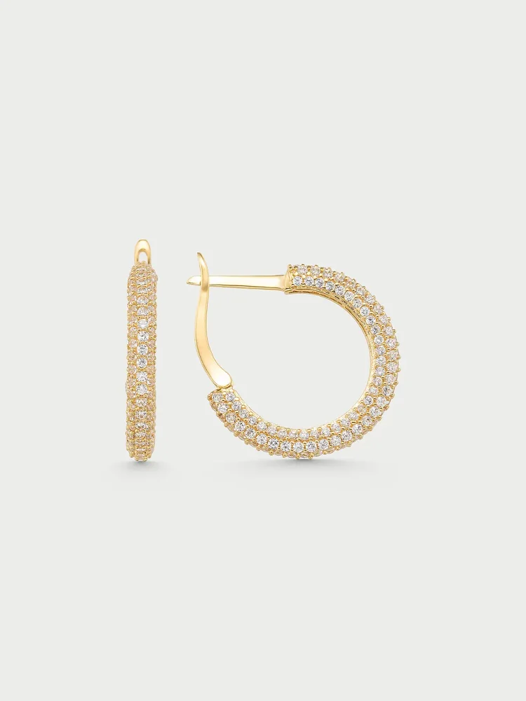 Sıralı Taşlı Bombeli Yarım Halka 14K Altın Küpe - 1