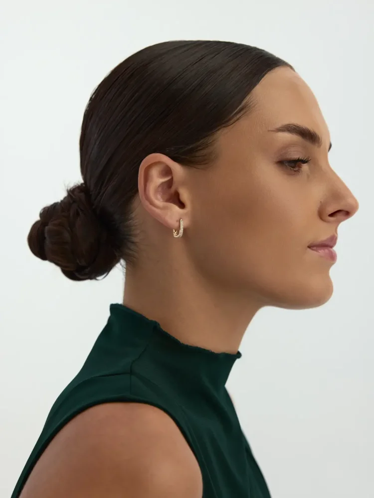 Sıralı Taşlı Dikdörtgen Halka 14K Altın Küpe - 4