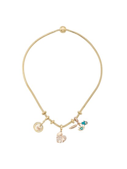 Snake Chain Ball Clasp Charm Necklace in 14K Gold - 