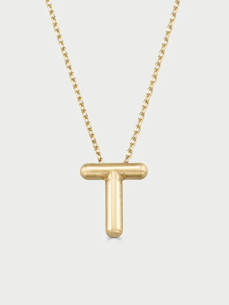 T Harfi Sade 14K Altın Harf Kolye - 1