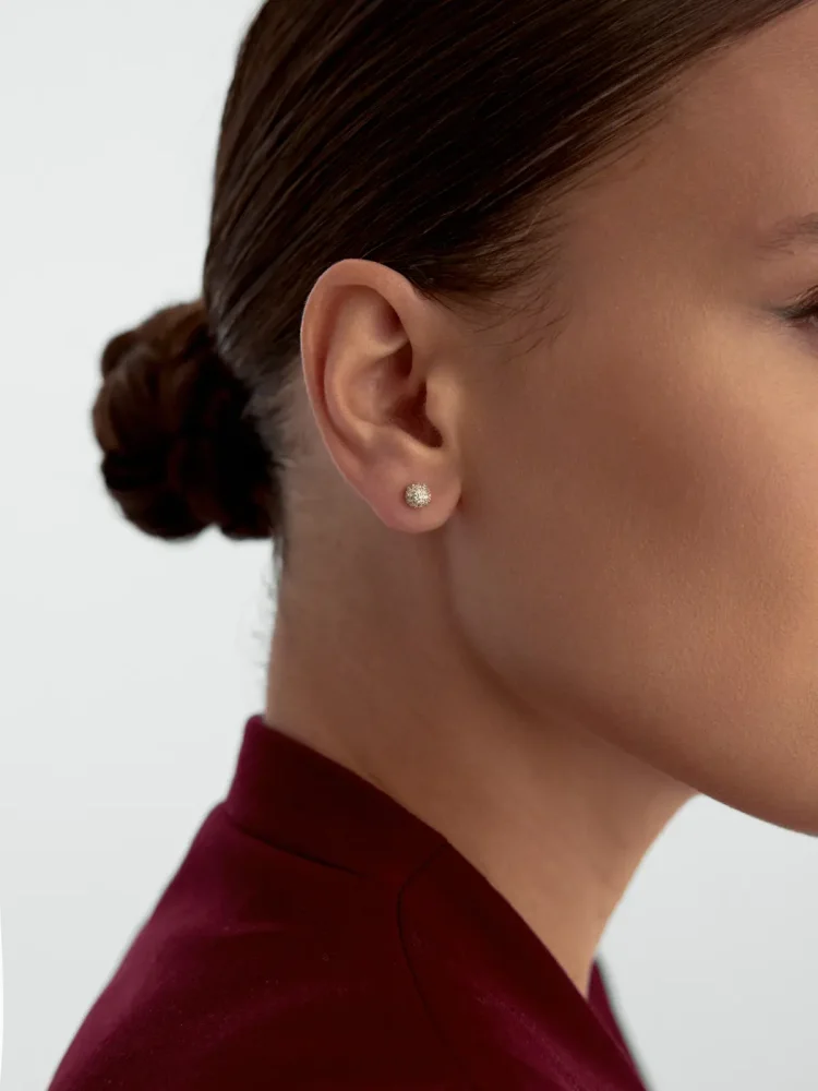 Taşlı Küre Formlu Sallantılı 14K Altın Küpe - 3