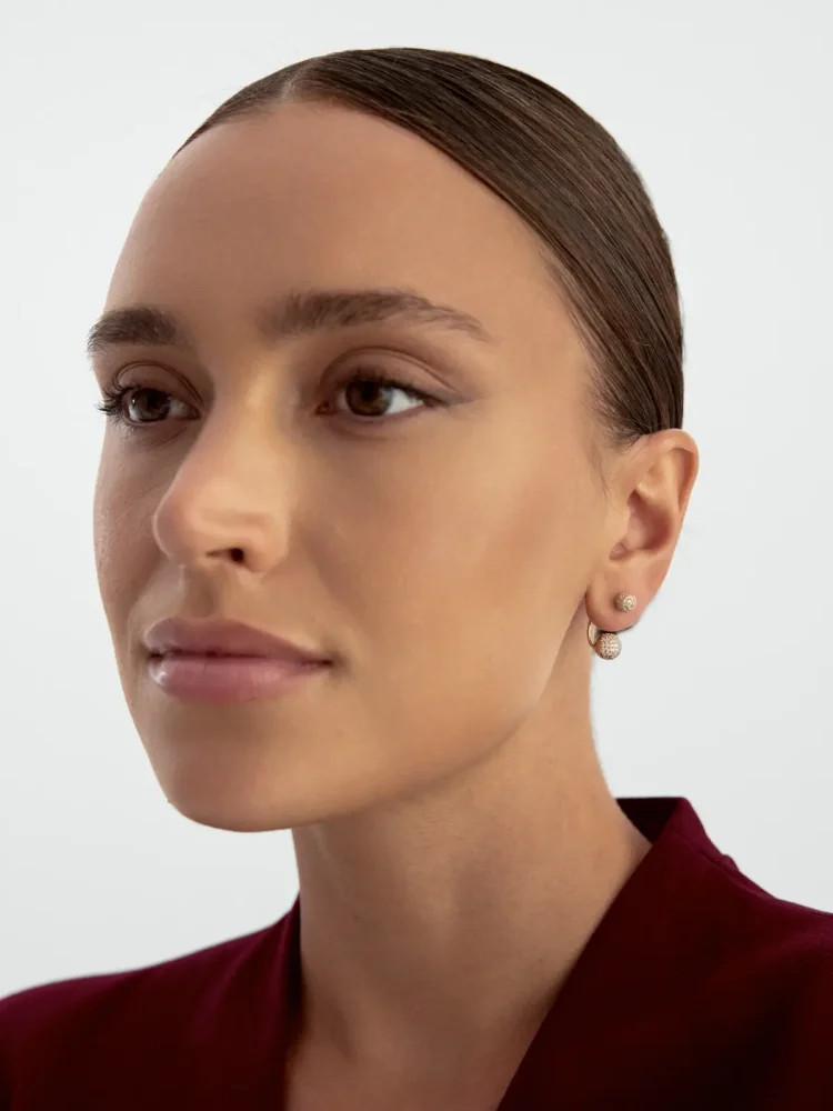 Taşlı Küre Formlu Sallantılı 14K Altın Küpe - 5