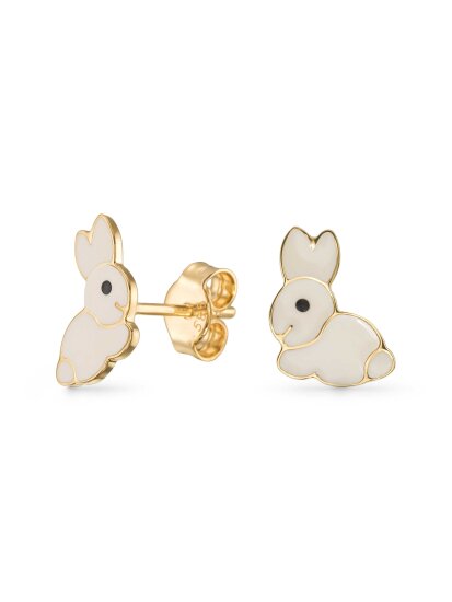 Tavşan Figürlü Mineli 14K Altın Çocuk Küpesi - 