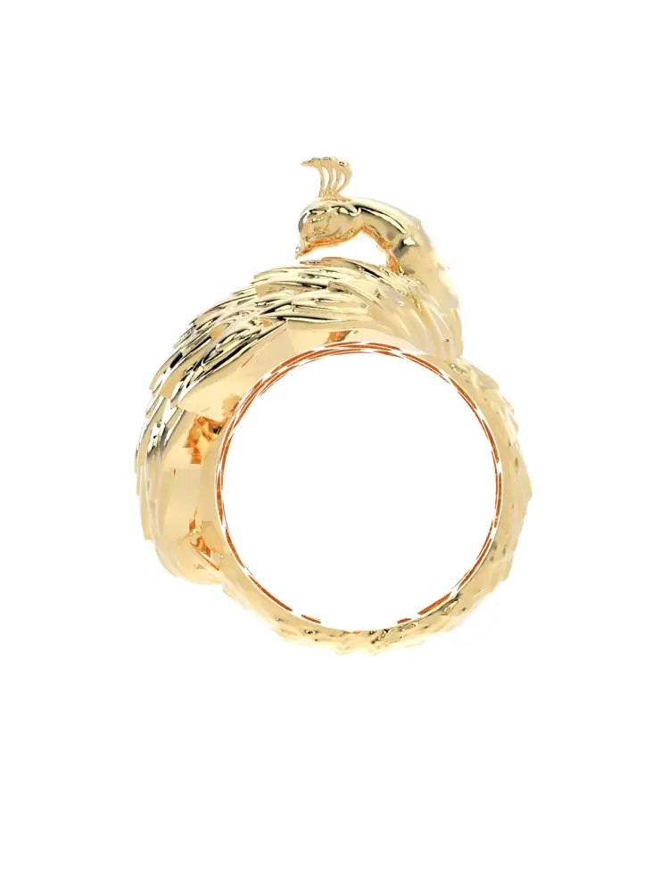 Tavuskuşu Figürlü Rölyef 14K Altın Yüzük - 7