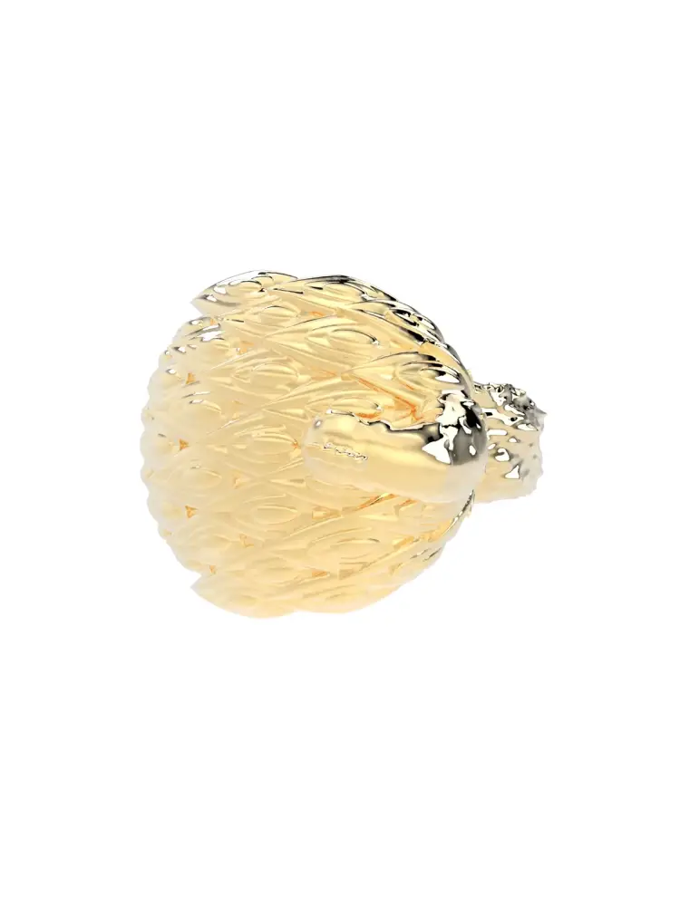 Tavuskuşu Figürlü Rölyef 14K Altın Yüzük - 6