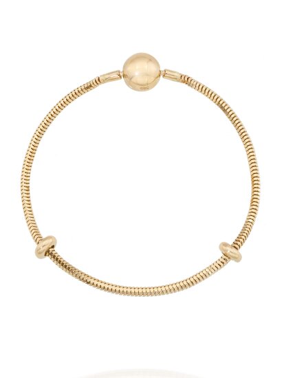 Yılan Zincir Top Kilitli Charm 14K Altın Bileklik - 