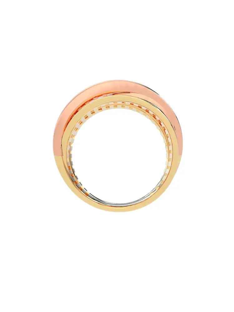 Trikolor Sıra Taşlı Modern 14K Altın Yüzük - 6