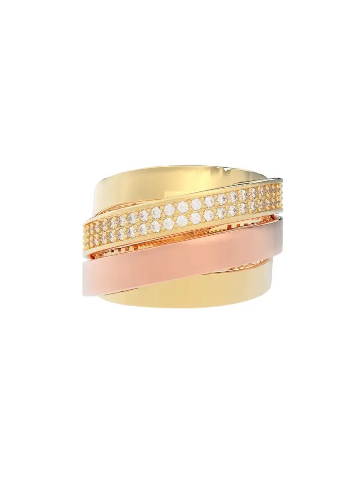 Trikolor Sıra Taşlı Modern 14K Altın Yüzük - 5