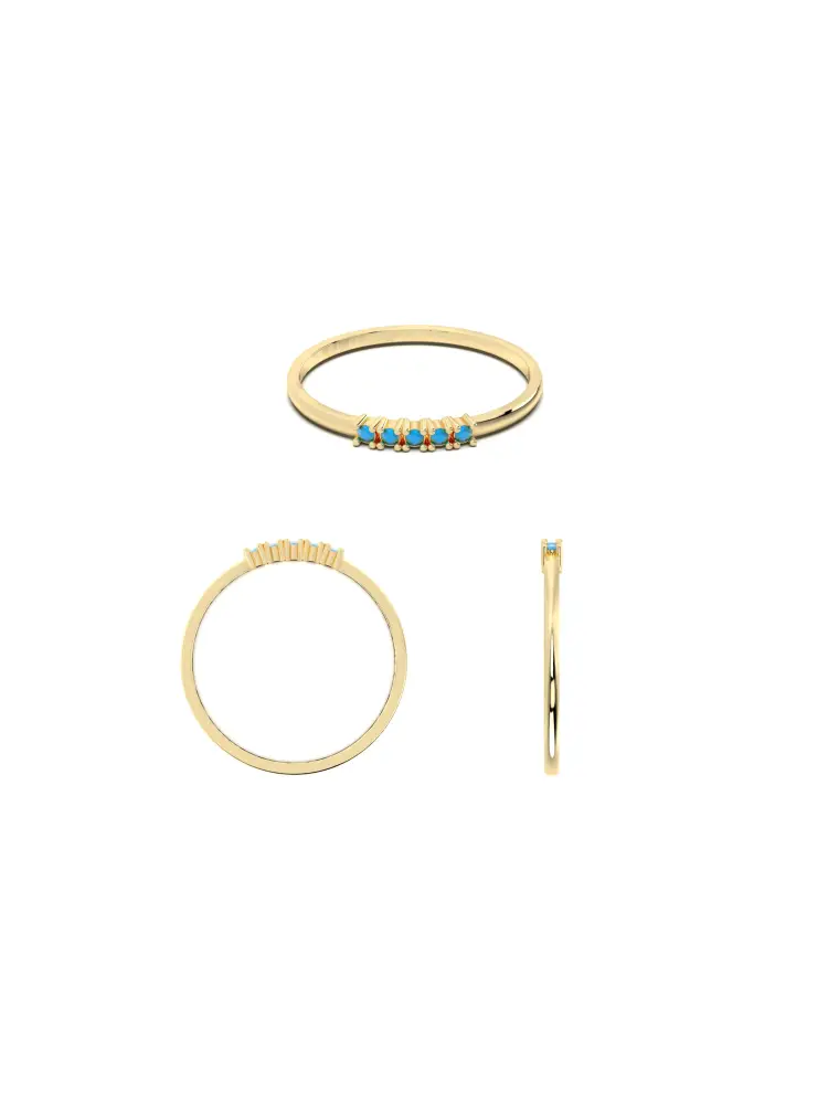 Turkuaz Taş Sıralı Minimal 14K Altın Yüzük - 8
