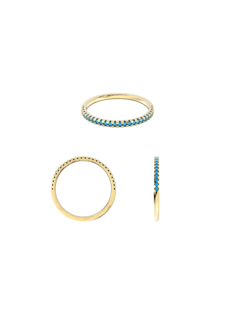 Turkuaz Taşlı Minimal Tamtur 14K Altın Yüzük - 8