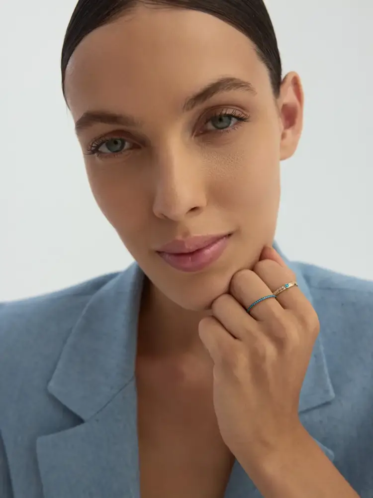 Turkuaz Taşlı Minimal Tamtur 14K Altın Yüzük - 4