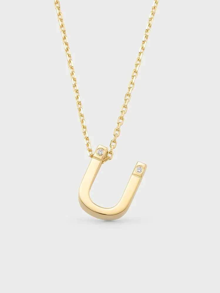 Ü Harfi Taşlı 14K Altın Harf Kolye - 1