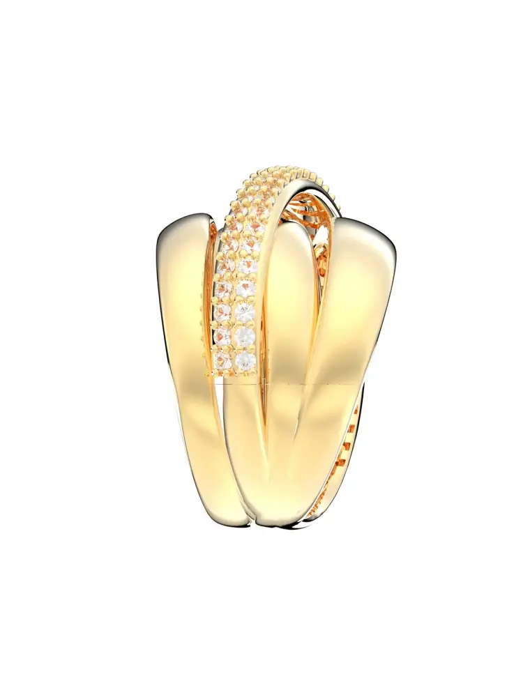 Üç Sıra Düz Bir Sıra Taşlı 14K Altın Yüzük - 7