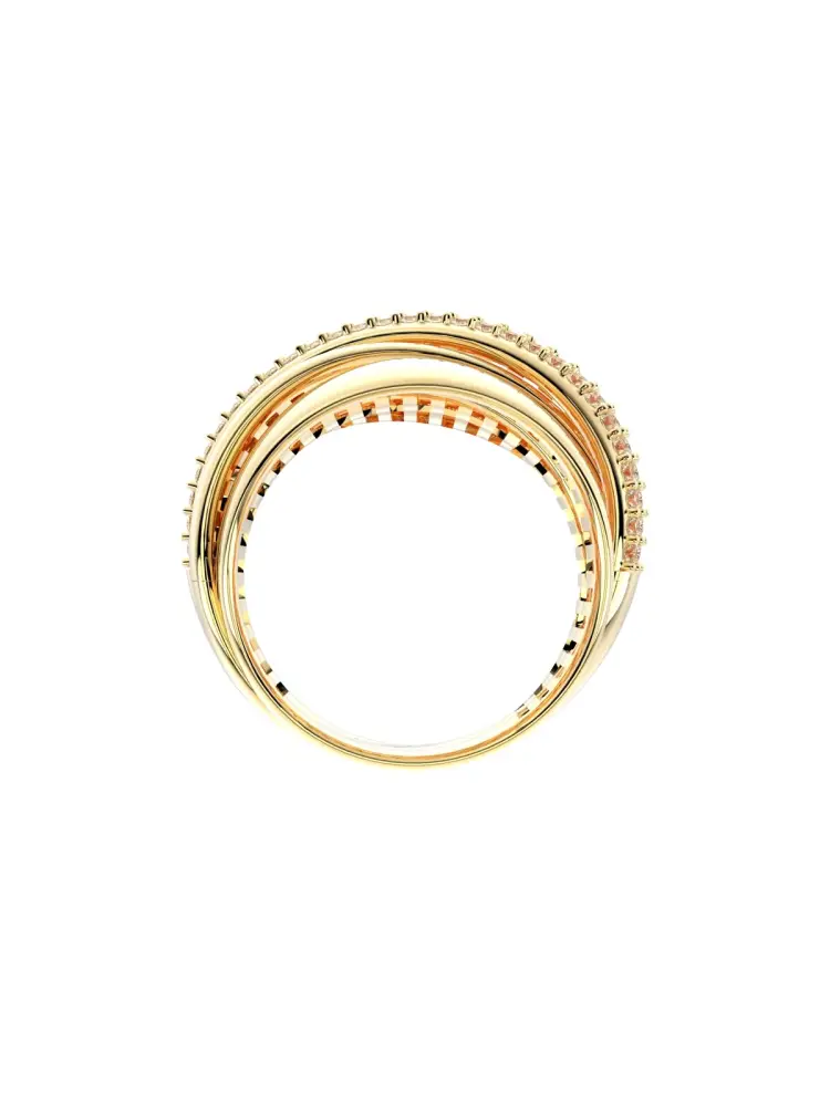 Üç Sıra Düz Bir Sıra Taşlı 14K Altın Yüzük - 6