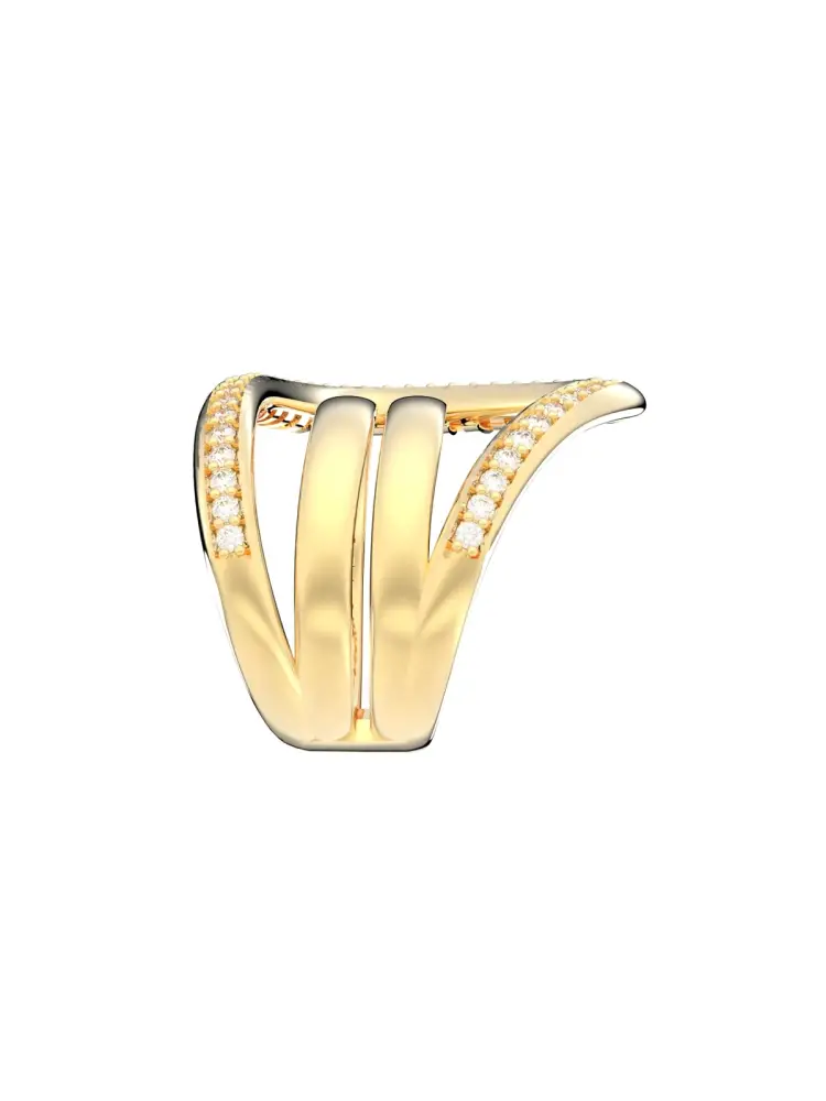 Üç Sıralı Modern V Form Taşlı 14K Altın Yüzük - 6