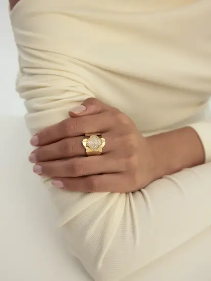 Vintaj Esintili Fileto Taşlı 14K Altın Yüzük - (1)