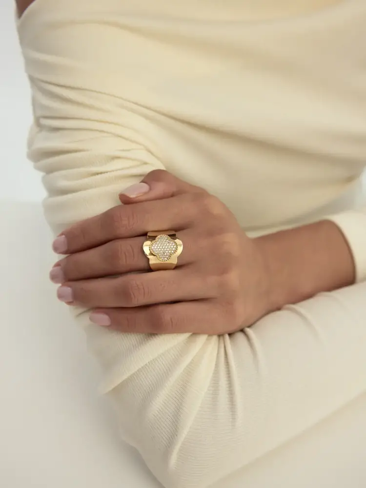 Vintaj Esintili Fileto Taşlı 14K Altın Yüzük - 2