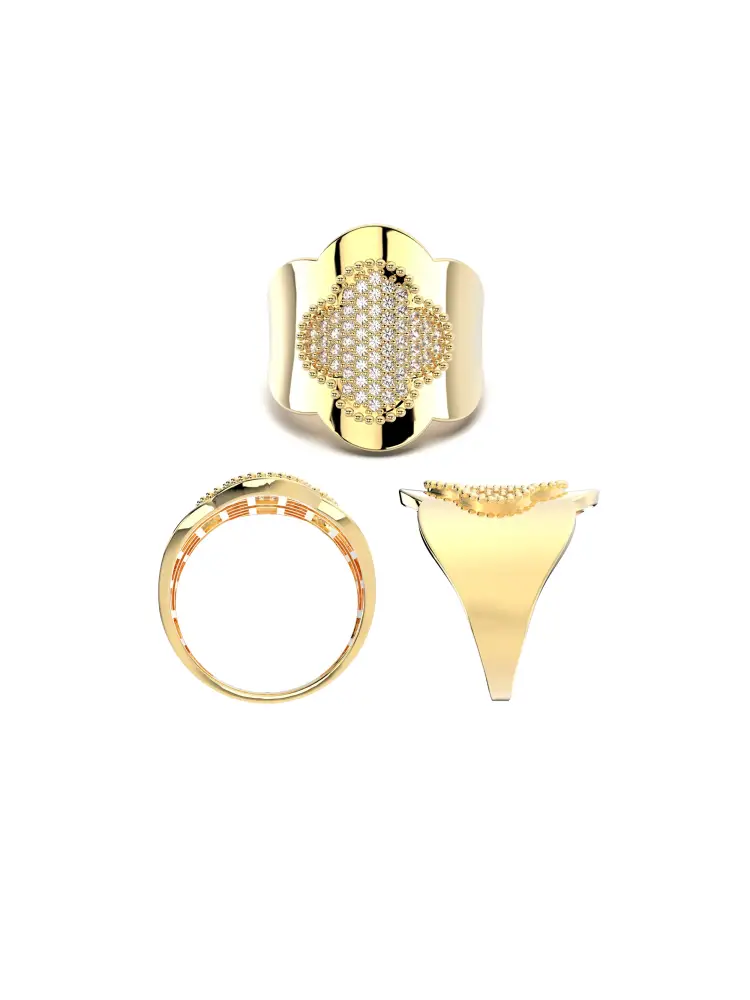 Vintaj Esintili Fileto Taşlı 14K Altın Yüzük - 8