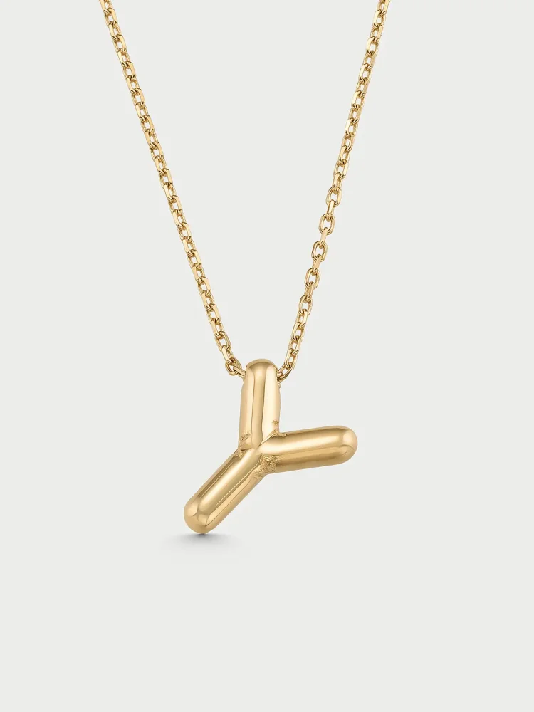 Y Harfi Sade 14K Altın Harf Kolye - 1