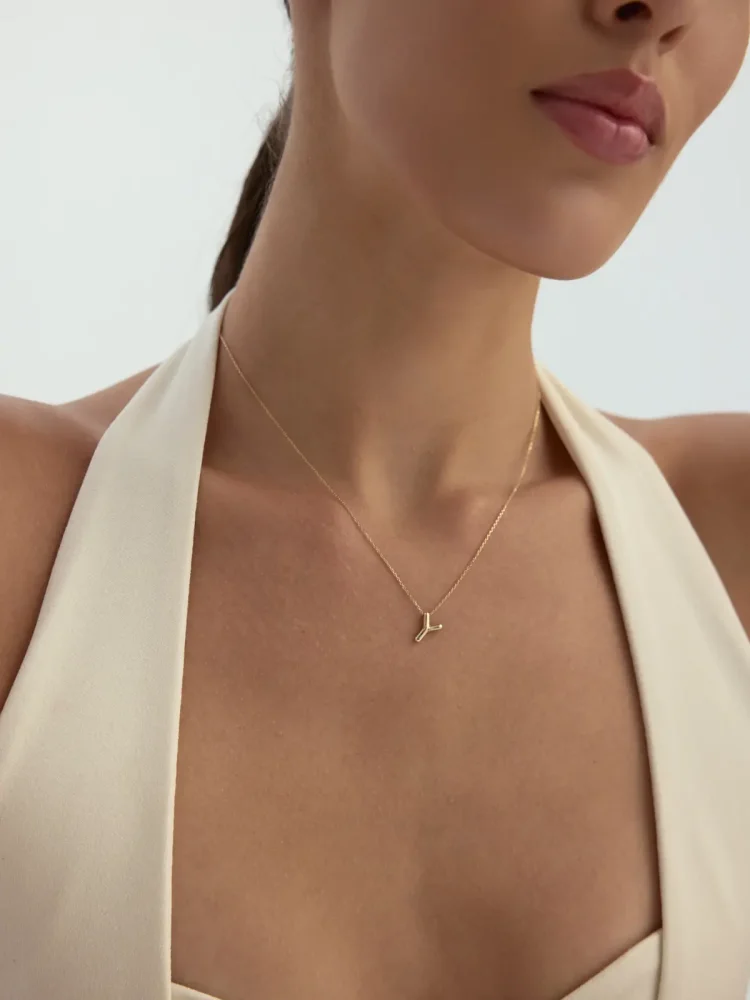 Y Harfi Sade 14K Altın Harf Kolye - 2