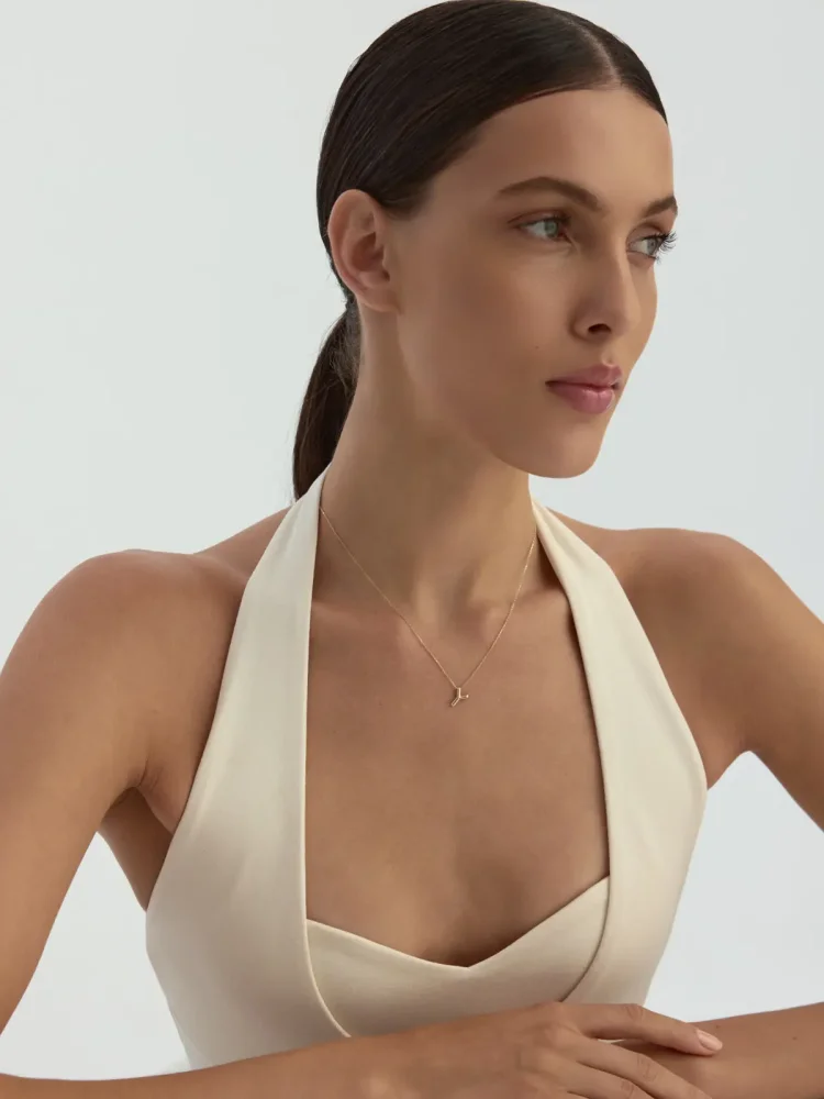 Y Harfi Sade 14K Altın Harf Kolye - 4