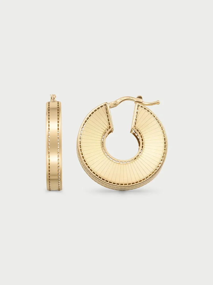 Yarım Ay Desenli Bombeli 14K Altın Küpe - 1