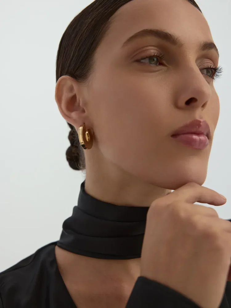 Yarım Ay Desenli Bombeli 14K Altın Küpe - 3