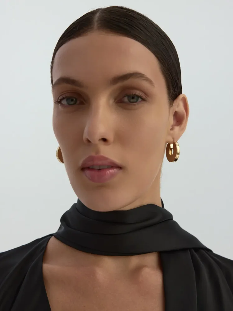 Yarım Ay Desenli Bombeli 14K Altın Küpe - 4