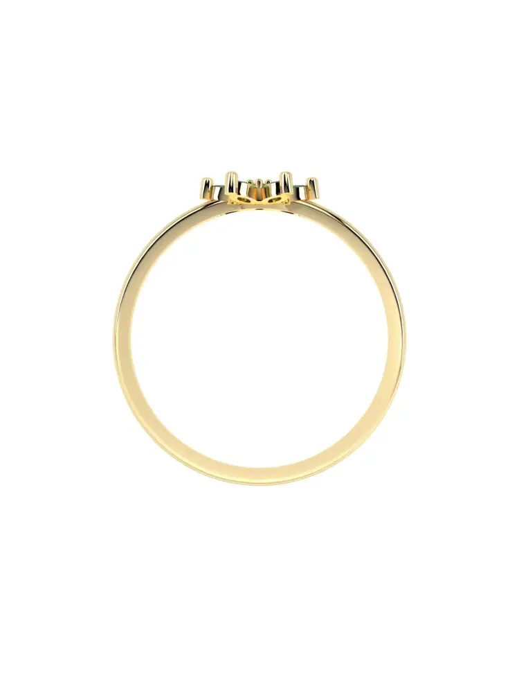 Yeşil Çiçek Formlu Minimal 14K Altın Yüzük - 6