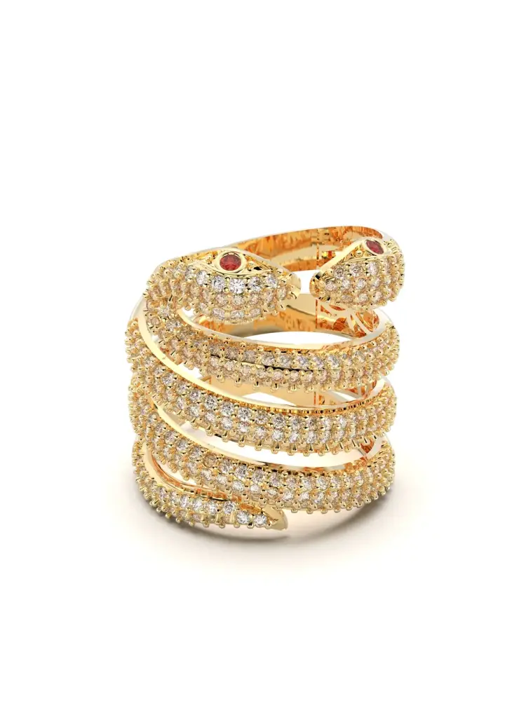 Yılan Figürlü Pırlanta Görünümlü 14K Altın Yüzük - 1