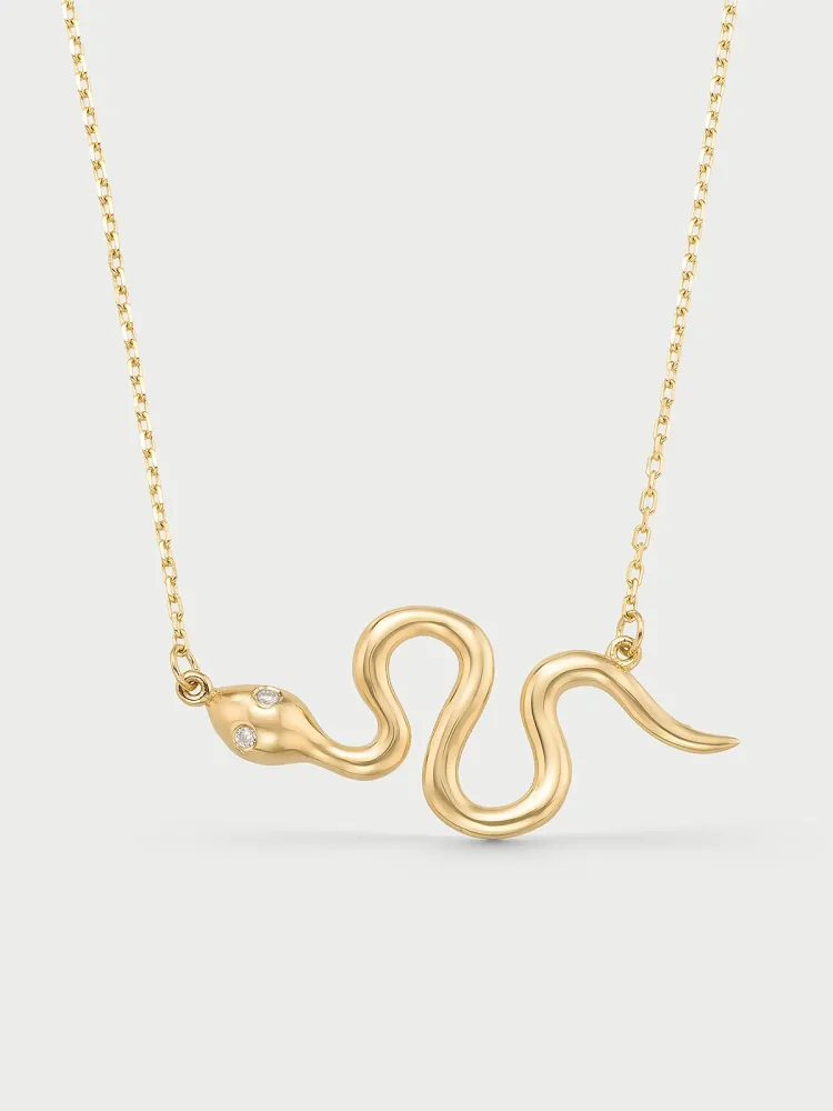  Yılan Figürlü Taşlı 14K Altın Kolye - 1