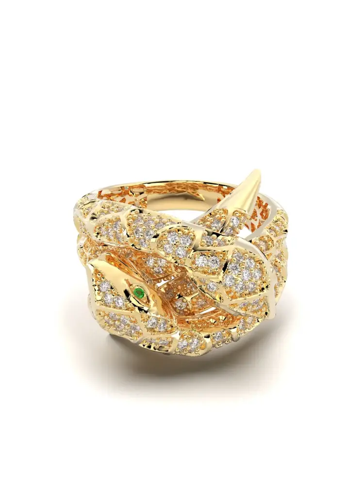 Yılan Figürlü Taşlı 14K Altın Yüzük - 1