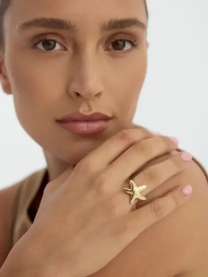Yıldız Balık Figürlü Modern 14K Altın Yüzük - (1)