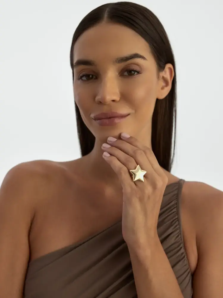 Yıldız Formlu Modern 14K Altın Yüzük - 4