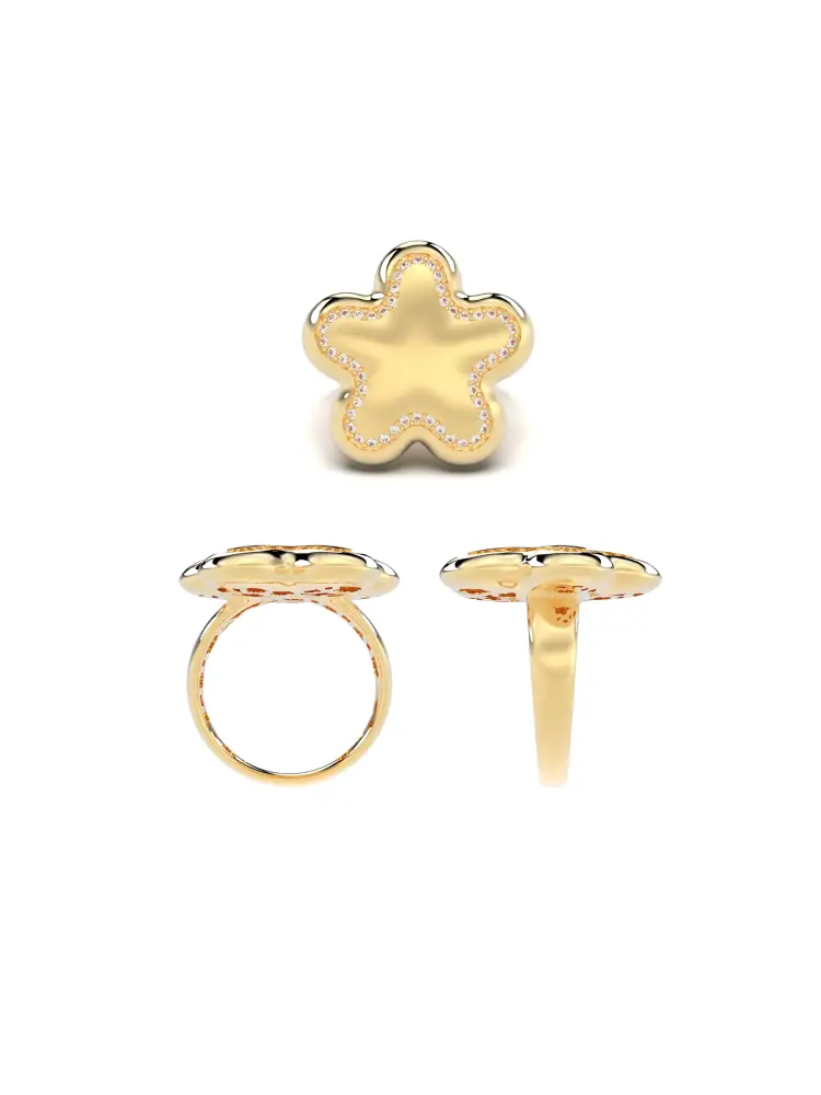 Yıldız Formlu Taş Sıralı 14K Altın Yüzük - 8