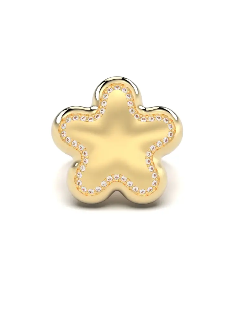 Yıldız Formlu Taş Sıralı 14K Altın Yüzük - 1