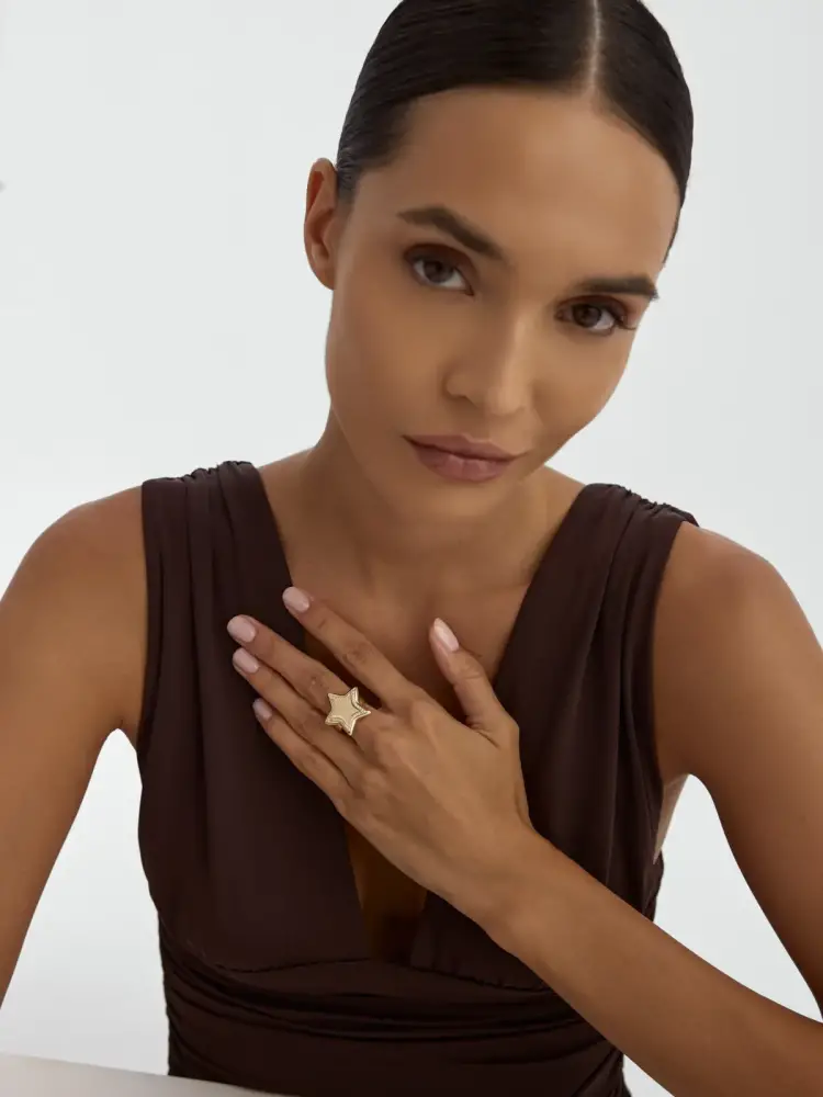 Yıldız Formlu Taş Sıralı 14K Altın Yüzük - 3