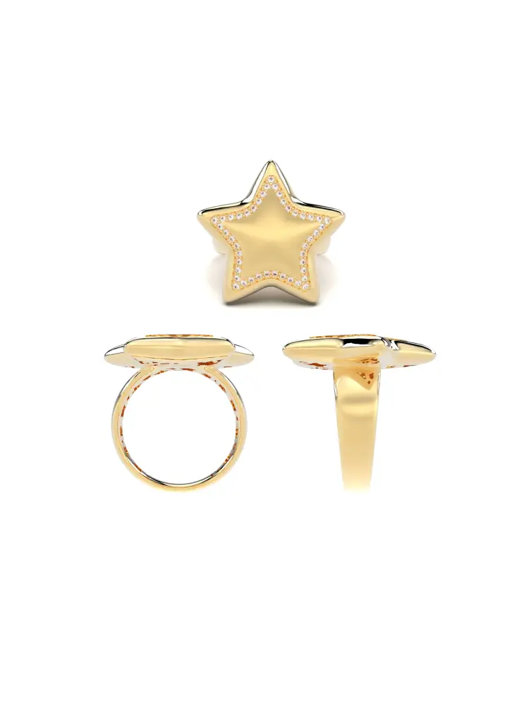 Yıldız Formlu Taş Sıralı 14K Altın Yüzük - 8