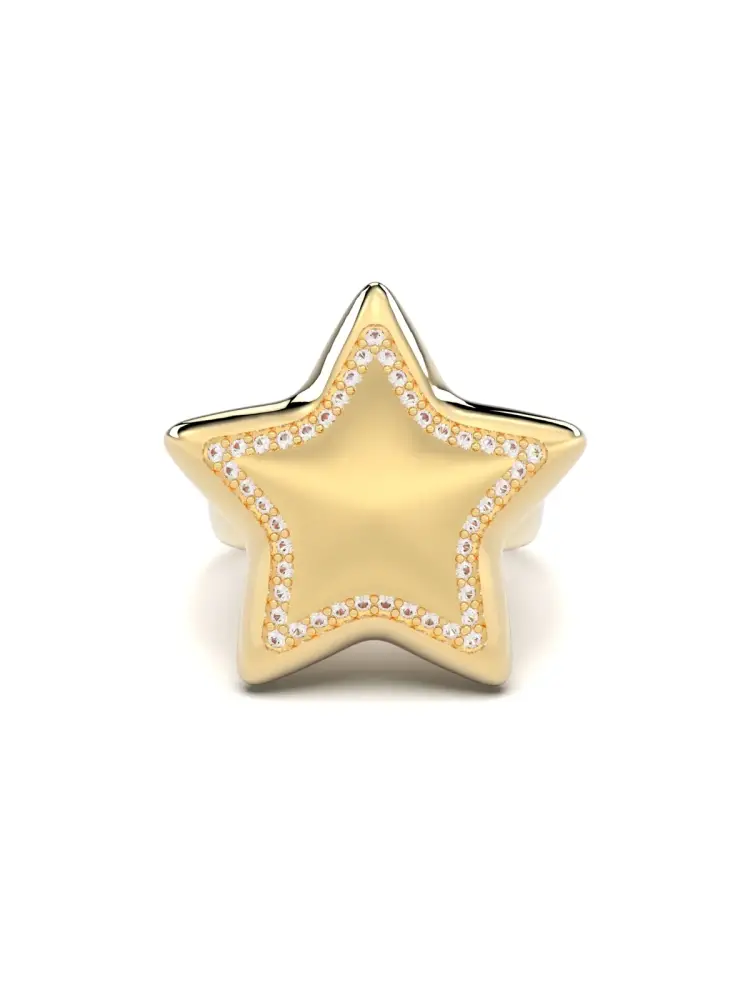 Yıldız Formlu Taş Sıralı 14K Altın Yüzük - 1