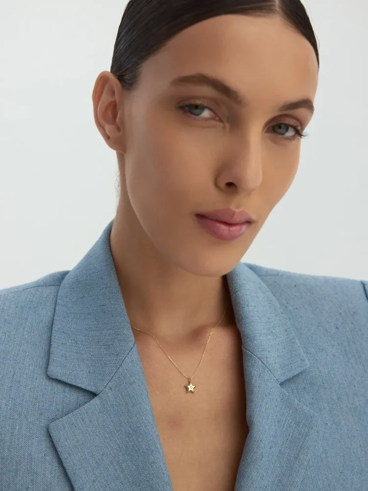 Yıldız Formlu Taşlı Kuzey Yıldızı Figürlü 14K Altın Kolye - 3