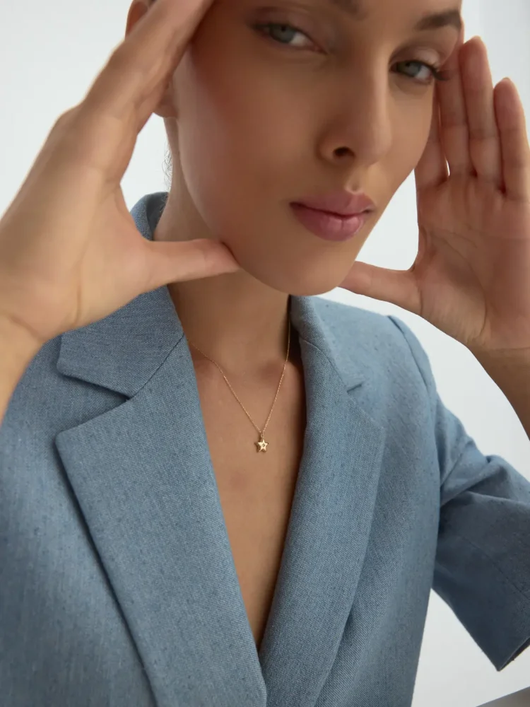 Yıldız Formlu Taşlı Kuzey Yıldızı Figürlü 14K Altın Kolye - 4